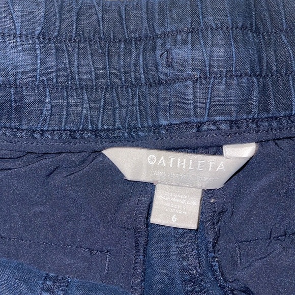 Athleta 100% linen Shorts size 6 navy blue  pull on athletic cotton blend - Picture 3 of 7